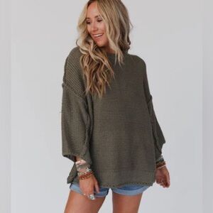 Easel Women’s Olive Green Chunky Knit Sweater Sz M/L